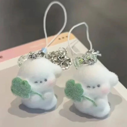 1/2pcs Cute Clover Hug Dog Pendant Keychain Lanyard Flocking Puppy Mobile Phone Straps Pendant Keyring Schoolbag Decorative