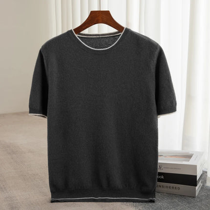 2025 Spring/Summer New Fashion O-Neck Knit Short Sleeve Spliced Business Casual T-Shirts Men's Clothing Loose Tops England Tees