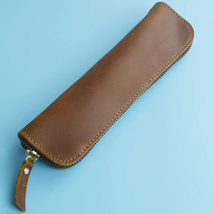 Nature Cowhide Pencil Case Zipper Pen Holder Organizer Protection Bag Handmade Genuine Leather Pencilcase Office School Supplies