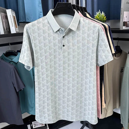 Men's Luxury Summer Short-Sleeved Polo Shirt Best Seller Jacquard Lapel Cool T-Shirt Ventilated Light Thin Leisure Men's Clothing Top
