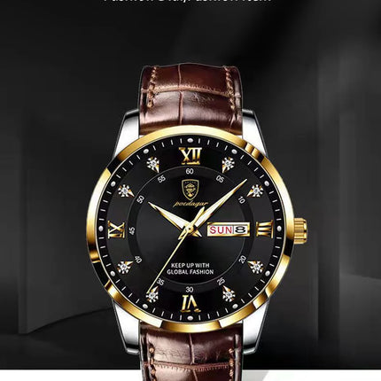 POEDAGAR Casual High Quality Men Watch Waterproof Luminous Leather Original Man Wristwatch Quartz Business Watches For Men Reloj