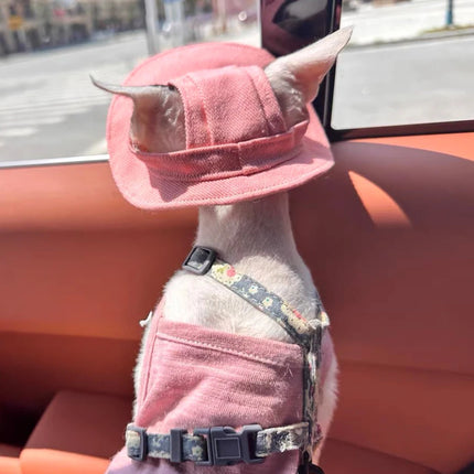 Spring Summer Cotton Cat Hat With Ear Holes For Sphynx Hairless Cats Solid Color Devon Rex Sunscreen Tie Dye Adjustable Hats