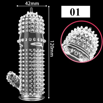 1PCS Transparent Penis Covers Extender Men's Crystal Wolf Tooth Condoms Finger Cock Ring Adult Sex Toys For Male Penis Sleeve