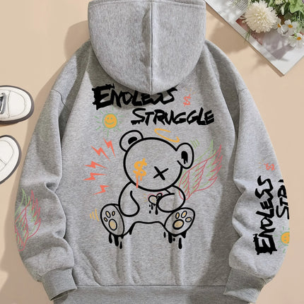 New Winter-Spring Couple Style Personalized Bear Pattern Hoodie -Comfortable Loose-Fitting Casual Top - Multiple Sizes Available