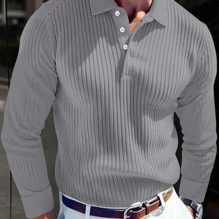 Spring New Light Luxury Light Business Mature Casual Men Sports Retro Style Striped Fashion Men Outdoor Long Sleeve POLO Shirt