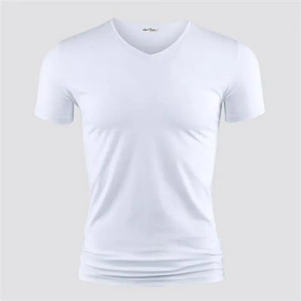 2026 Men's T Shirt Pure Color V Collar Short Sleeved Tops Tees Men T-Shirt Black Tights Man T-Shirts Fitness For Male Clothes
