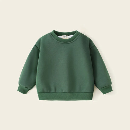 Childrens Boys Sweatshirts Autumn Winter Thickened Integrated Fleece Solid Baby Boys Pullovers Simple Versatile Toddler Boys Top