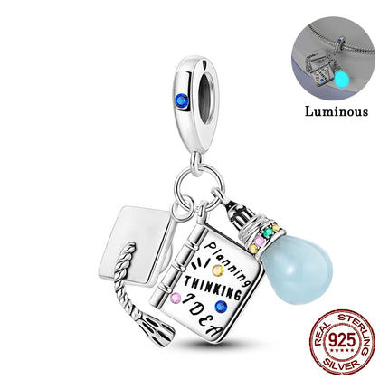 100% 925 Sterling Silver Graduation Season Series Owl Bachelor's Hat Charms Beads Fit 3mm 925 Original Bracelets DIY Jewelry