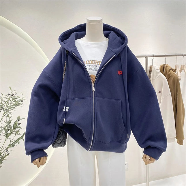 Fashion Autumn Solid Hoodie Sweatshirt Women Tops Casual Zip Up Y2k Solid Hoodie Streetwear Girl Thin Hooded Jacket Female