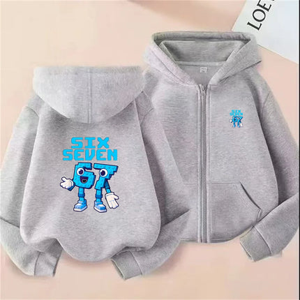 Zipper 67 Six Seven Funny Cartoon Children's Hoodie Boys Girl Hooded Pullover Streetwear Casual Sportswear Sweatshirt