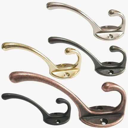 5pcs Heavy Duty Metal Hooks Wall Mounted Retro Double Hooks Utility Antique Hooks For Coat, Scarf, Bag, Towel, Key, Scarf, Hat