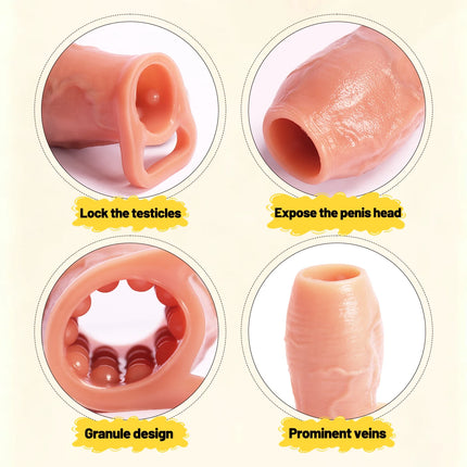 Dick Sleeve Enlargement Lock Sperm Penis Ring Adult Men Sex Toy Enlarged and Thicken Cock Sleeve Soft Silicone Male 18+ Sexy Toy