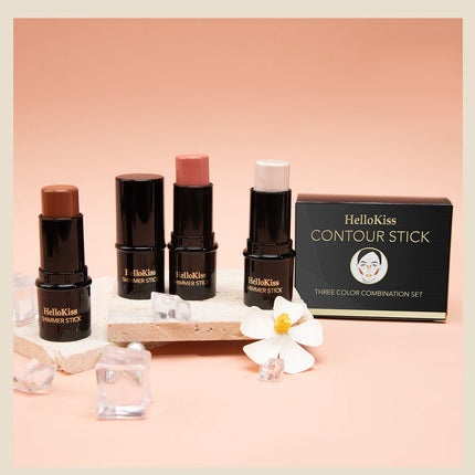 4pcs Concealer Stick Set with Brush Create a Lightweight Finishing Makeup Highlighter & Bronzer & Blush Sticks Brighten The Face