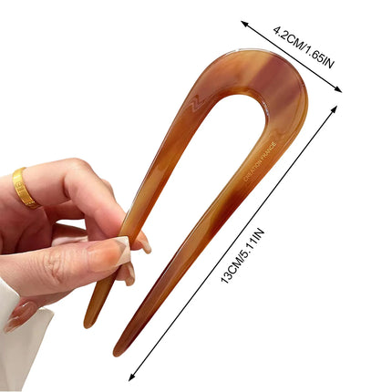 U-Shaped Hair Fork French Fashion Acrylic Hairpin Geometric Design Headwear Hair Sticks Women Girls Ponytail Holder Headdress