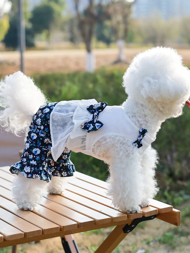 Small Fresh Floral Pet Four-Legged Jumpsuit Teddy Little Dog Princess Dress Spring/Summer Thin Clothes Pet Bibi Bear Marzis