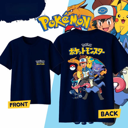 2026 Summer Hot Sale Pokemon Ash & Friends Print T-Shirt 100% Cotton Loose Sport Tee for Adults Kids Family, Breathable Tops