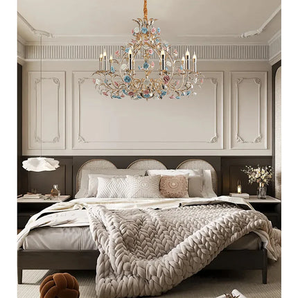European Floral Design Chandelier Modern Rose Decorative Chandelier Lighting Nordic Living Room Ceramic Flower Chandelier