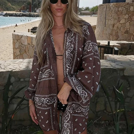 Fashion Lightweight Floral Print Oversized Coat & Square Scarf Skirt & Long Pants For Women Lady 2026 Holiday Streetwear Outfits