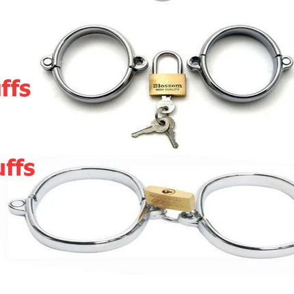Metal Handcuffs Ankle Cuff with Chain Bondage Collar Restraint Shackles Set BDSM Handcuffs Steel Collars Sex Tool Toys