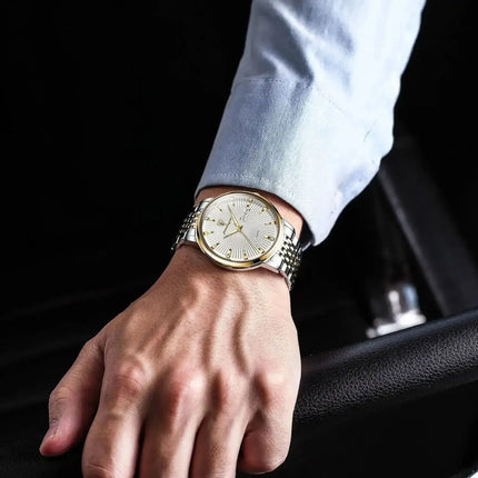 POEDAGAR Fashion Business Men's Watches Waterproof Luminous Date&Week Stainless Steel Men Watch Quartz Exquisite Male Wristwatch
