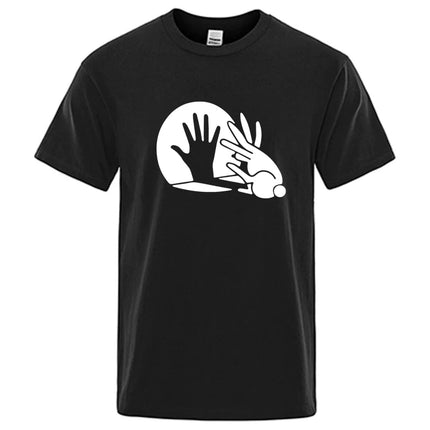 Men's High Quality T-shirt 100% Cotton Funny Shadow Puppet Design Print Summer Casual Loose O-neck for Male T-shirt Tops Tees