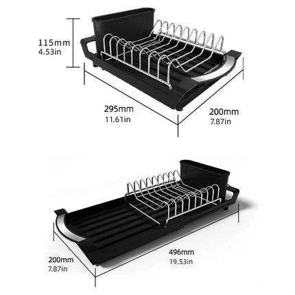 Extendable Dish Drying Rack Space Saving Hollow Design Utensil Storage Holder Dinnerware Organizer Large Capacity Draining Tray