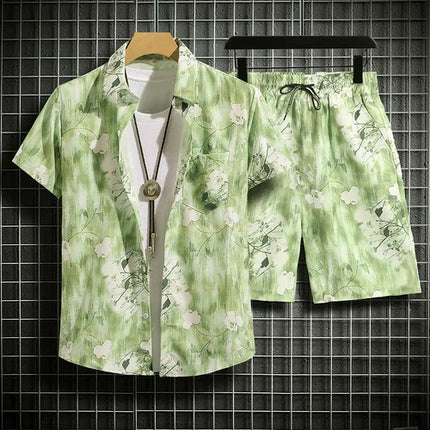 Summer Short Sleeve Flower Shirt Men's Beach Sets Hawaiian Island Style Retro Handsome Casual Thin Shirt Hawaiian Shirt