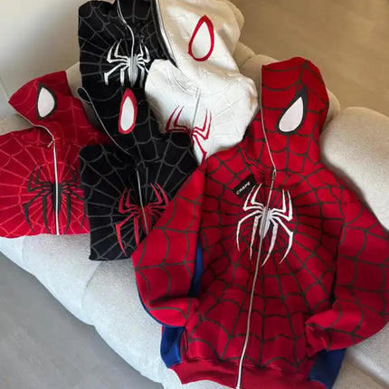 American Spider 3D Foaming Embroidery Zipper Hoodie Y2K Retro Gothic Harajuku Women Zip Up Jacket Hoodies Sweatshirt Men Clothes