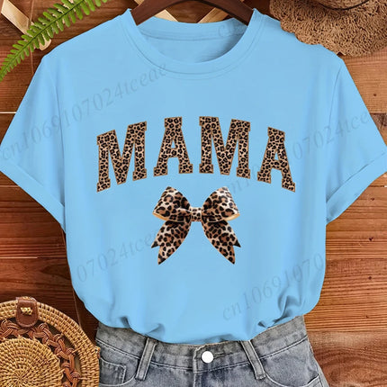 Leopard Mama Coquette Printed Women's T-Shirts Short Sleeve Mom Tee Tops Leopard Mom T-Shirts Summer Fashion Women's Clothing