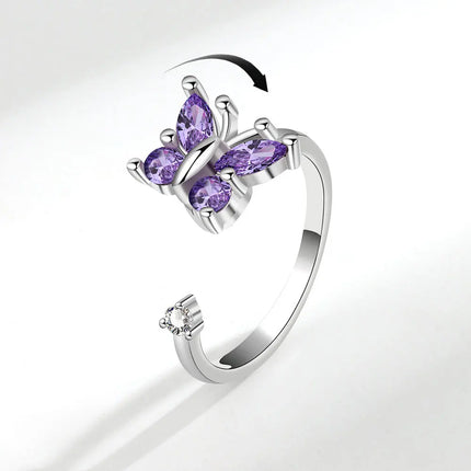VENTFILLE 925 Sterling Silver Moon And Stars Zircon Rotatable Ring For Women Gift Diamond Relieve Stress Ring Jewelry Wholesale