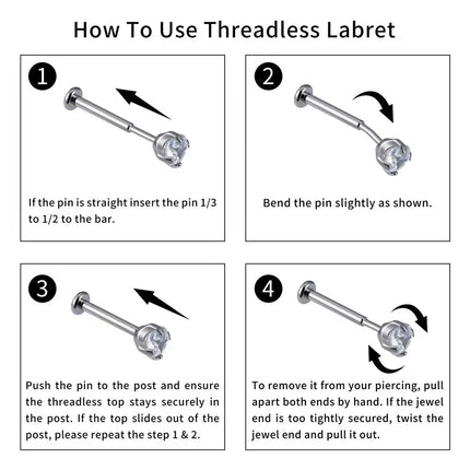 Right Grand ASTM F136 Titanium 18G/16G Threadless Push Pin Flat Back Stud 2/2.5/3/4mm CZ Cartilage Tragus Helix Nose Piercing