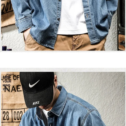 Retro American Style Long Sleeve Denim Workwear Shirt Jacket Men's Fashion Versatile Spring Outerwear Classic Look