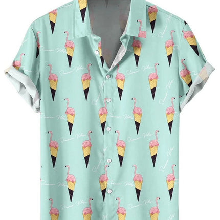 2024 Hawaiian Shirt For Men Summer Ice Cream T-Shirt Beach Prints Short Sleeved Shirt Tops Casual Original Design Men's Clothing