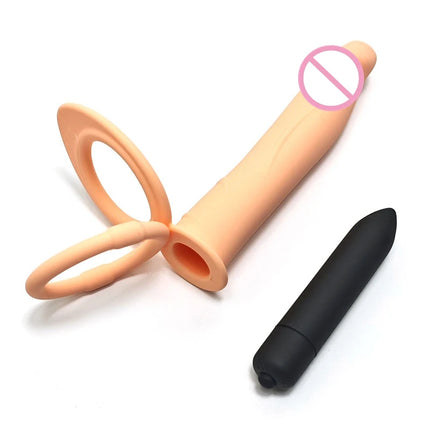 Beginner Vibrating Strap On Dildo Double Penetration Anal Plug Soft Silicone Waterproof Adult Toy for Men