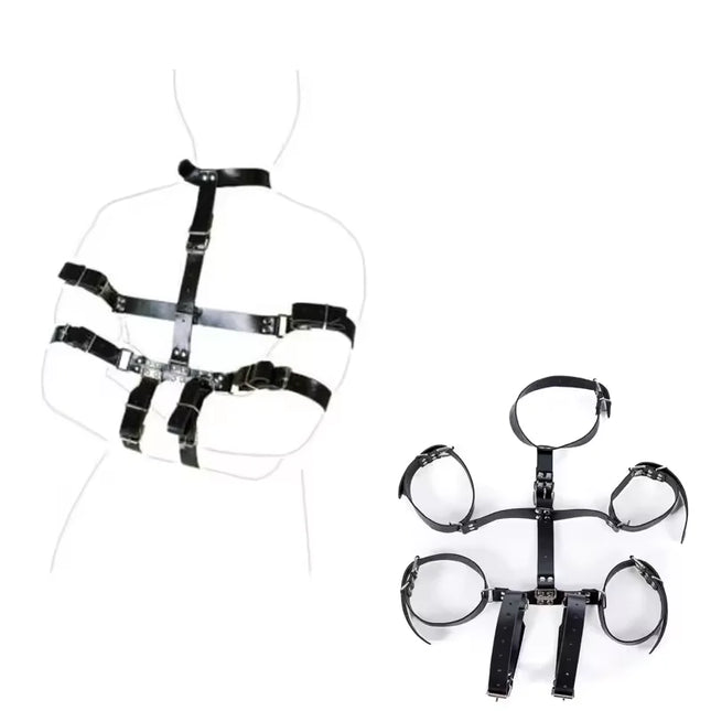 Armbinder BDSM Slave Lingerie Leather Arm Behind Back Binder Handcuffs Straight Jacket Self Bondage Collar Sex Toys For Couples