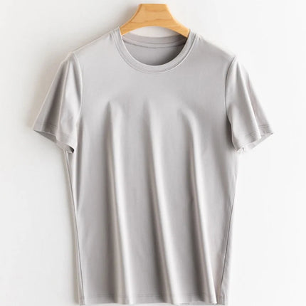 SuyaDream Women Solid T shirts, Silk Cotton Blend, O Neck, Short Sleeved Solid Tee,2025 Summer Candy Colors Basic Cozy Top Green