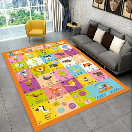 Tapis de sol éducatif ABC Alphabet Tapis de dessin animé pour la salle de jeux ou la chambre d'enfant Tapis antidérapant Décor de salon d'apprentissage précoce