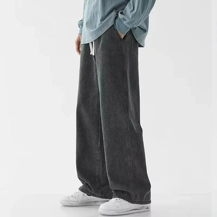 2026 New Streetwear Loose Jeans Men Korean Style Fashion Loose Straight Wide Leg Pants Men's Brand Clothing Black Light Blue