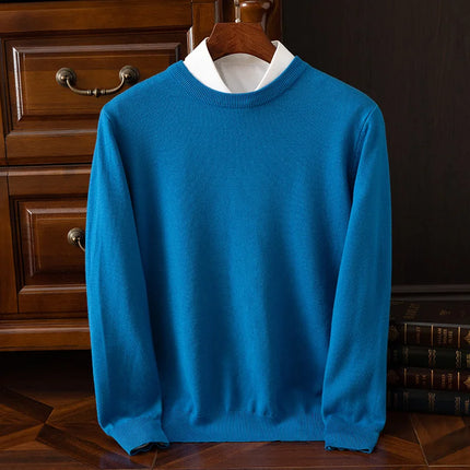 Autumn Winter Men's O-Neck Merino Wool Sweater New Versatile Basic Cashmere Pullover Casual Business Knitwear Sweater