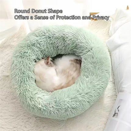 Soft Pet Cat Bed Pad Plush Warm Faux Fur dog Calm Bed Donut Round Bed Comfortable Sleeping Washable for Small Medium Dog and Cat
