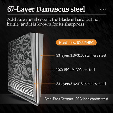 XINZUO Bunka Knife 8.3 Inches 67 Layers Damascus Steel Handcrafted Kitchen Tool Figured Sycamore Wood Handle High-end Gifts