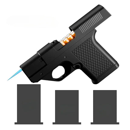Capacity 10PCS Pistol Style Lighters with 3 Cigarette Case Jet Blue Flame Gas Lighter Windproof Cigar Lighter Gadgets for Men