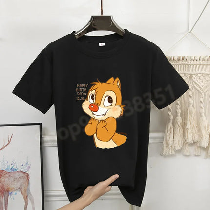 New Women's Chip And Dale Printed Casual T-shirt Street Y2k Fashion Round Neck Short Sleeve Skin-friendly Anime Oversize Clothes