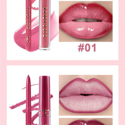 Matte Lip Gloss & Lipliner Pen Set Makeup Women Gift 24h Long-lasting Waterproof Non Stick Cup Mirror Lipstick Sexy Lips Makeup