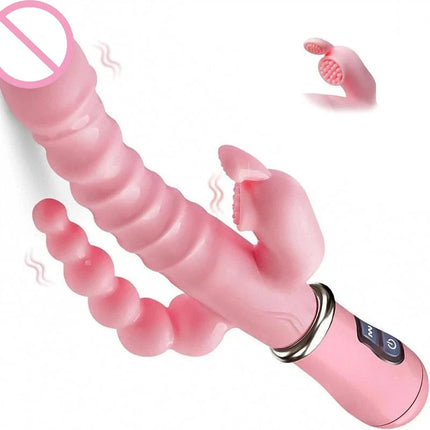 Rabbit G Spot Dildo Vibrator Clitoris Stimulator Penis Anal Double Penetration Tongue Licking Double Rod Sex Toy For Women Adult