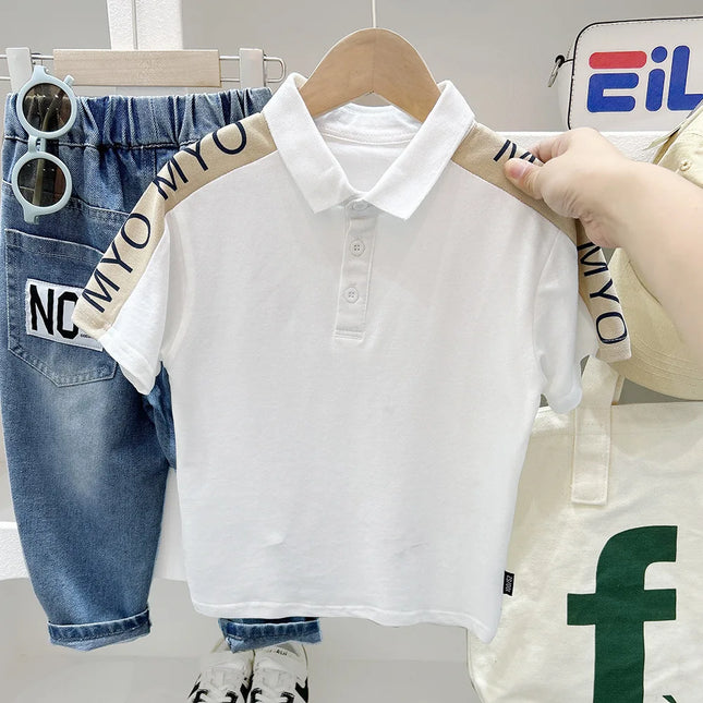 Boys' Summer Short sleeved Polo Shirt 2025 New Style Summer Fashionable Korean Edition Polo Neck T-shirt Trendy