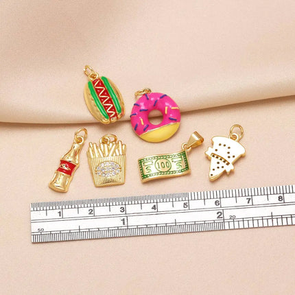 OCESRIO White Crystal Ice Cream Pendant for Necklace Copper Enamel Doughnut Sandwich Dollar Jewelry Making Supplies pdta354