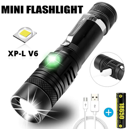 Ultra Bright LED Flashlight Rechargeable Aluminum Alloy Lamp with Clip Portable T6 Tactical Torch Outdoor Camping Hiking Cycling
