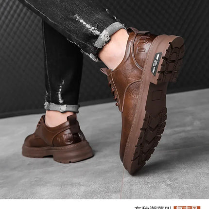 Men's Casual Leather Shoes Designer Trendy All-match Platform Shoes  Men's Business Breathable Leather Shoes shoe