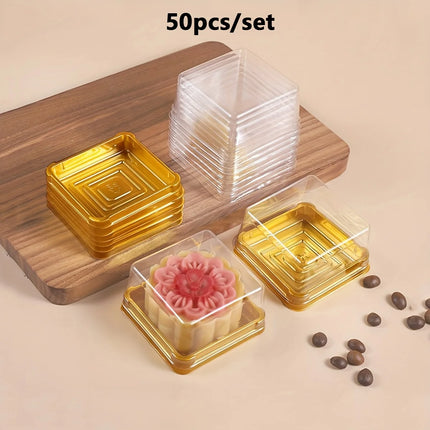 50pcs Clear Plastic Mini Cake Box Set  Baking and Kitchen Tools, ldeal for Camping, Dining, Restaurants and Bakeries